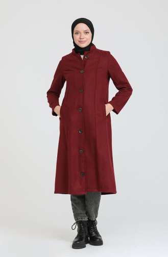 Düğmeli Kaşe Kaban 4018-09 Bordo