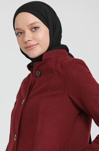 Düğmeli Kaşe Kaban 4018-09 Bordo