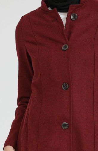 Düğmeli Kaşe Kaban 4018-09 Bordo