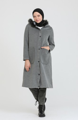 Kapüşonlu Kaşe Kaban 4019-03 Gri
