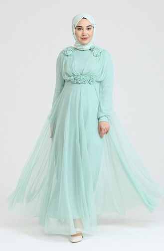 Mint Green Hijab Evening Dress 70003-01