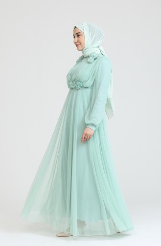 Mint Green Hijab Evening Dress 70003-01