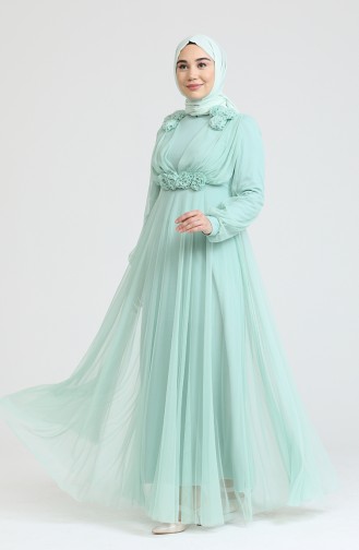 Mint Green Hijab Evening Dress 70003-01