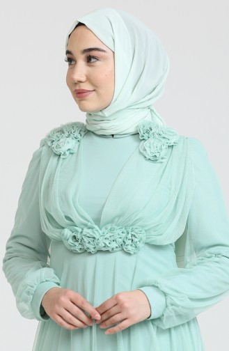 Mint Green Hijab Evening Dress 70003-01