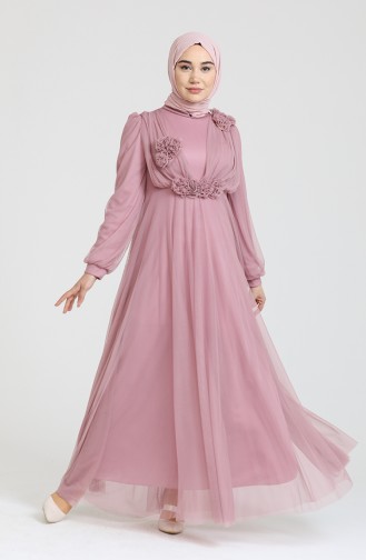 Dusty Rose Hijab Evening Dress 70003-02