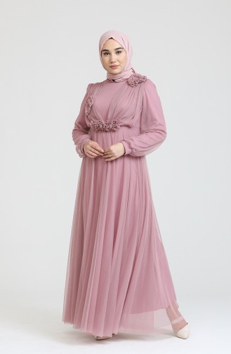 Dusty Rose Hijab Evening Dress 70003-02