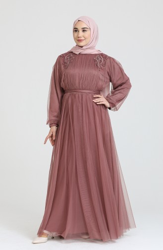 Dusty Rose Hijab Evening Dress 70009-01