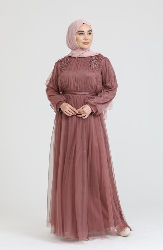 Dusty Rose Hijab Evening Dress 70009-01