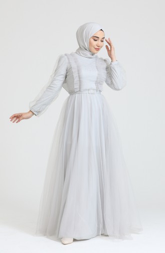 Gray Hijab Evening Dress 70010-01