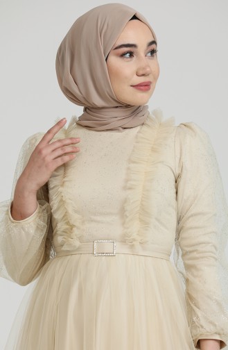 Beige Hijab Evening Dress 70010-02