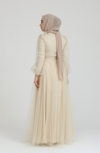 Beige Hijab Evening Dress 70010-02