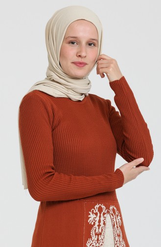 Ziegelrot Hijab Kleider 0522-03