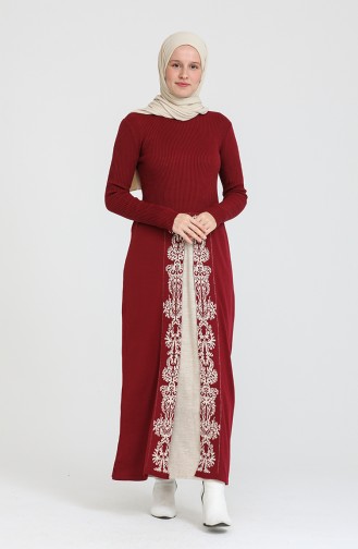 Triko Desenli Elbise 0522-05 Bordo
