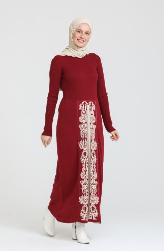 Triko Desenli Elbise 0522-05 Bordo