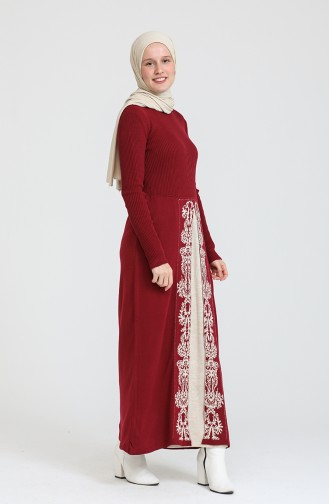 Triko Desenli Elbise 0522-05 Bordo