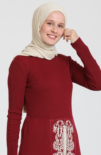 Triko Desenli Elbise 0522-05 Bordo