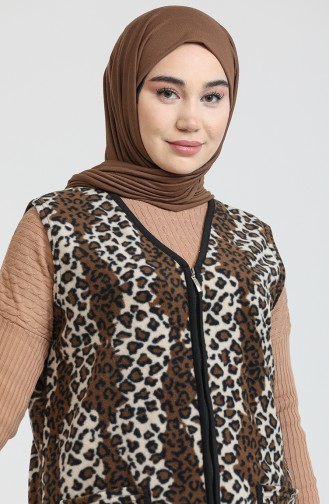 Leopar Desenli Polar Yelek 0005A-01 Kahverengi