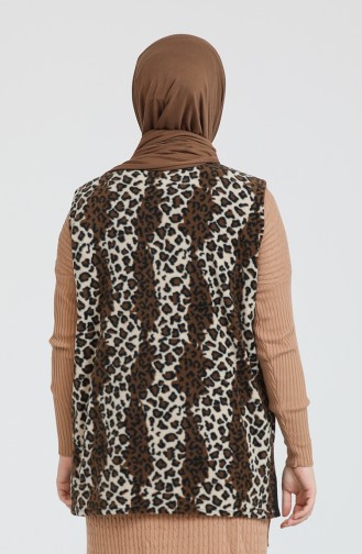Leopar Desenli Polar Yelek 0005A-01 Kahverengi