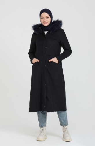 Kürklü Kaşe Kaban 4017-05 Lacivert