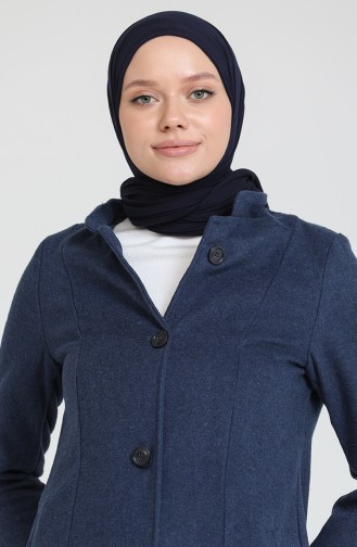 Düğmeli Kaşe Kaban 4018-07 İndigo
