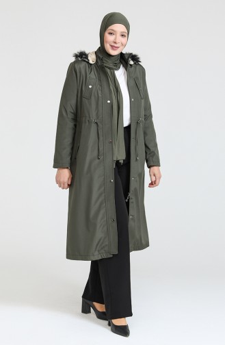 Plus Size Bondit Fabric Zippered Coat 11455-02 Khaki 11455-02