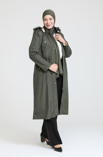 Plus Size Bondit Fabric Zippered Coat 11455-02 Khaki 11455-02