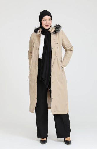 Plus Size Bondit Fabric Zippered Coat 11455-03 Cream 11455-03