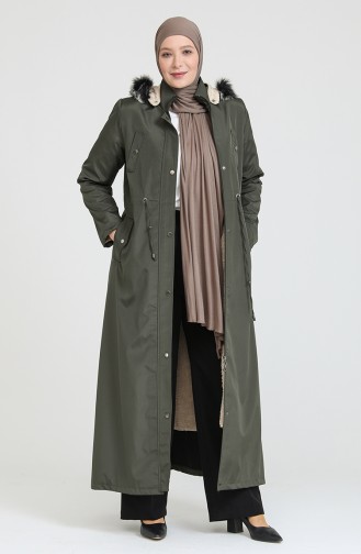 Plus Size Bondit Fabric Long Coat 12455-02 Khaki 12455-02