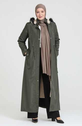 Manteau Long Tissu Bondit Grande Taille 12455-02 Khaki 12455-02