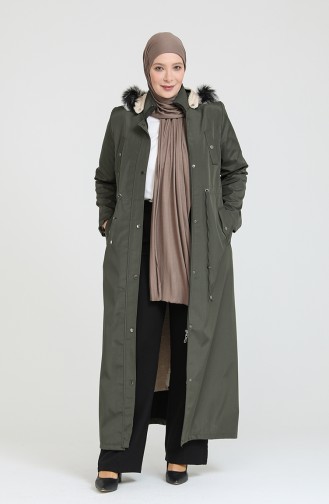 Plus Size Bondit Fabric Long Coat 12455-02 Khaki 12455-02