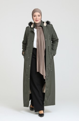 Manteau Long Tissu Bondit Grande Taille 12455-02 Khaki 12455-02