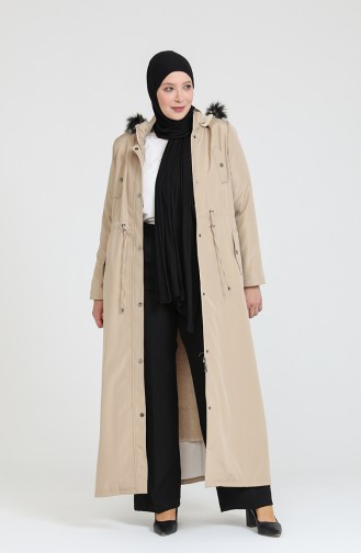 Plus Size Bondit Fabric Long Coat 12455-04 Cream 12455-04