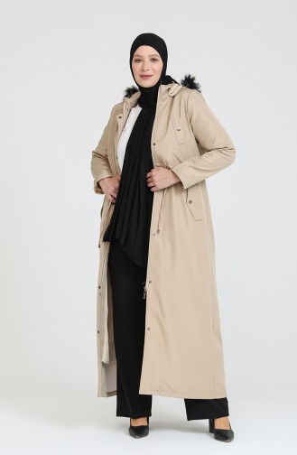 Plus Size Bondit Fabric Long Coat 12455-04 Cream 12455-04