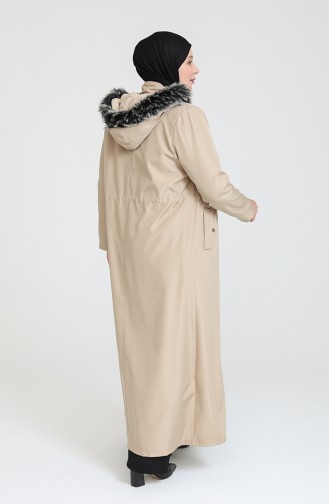 Plus Size Bondit Fabric Long Coat 12455-04 Cream 12455-04