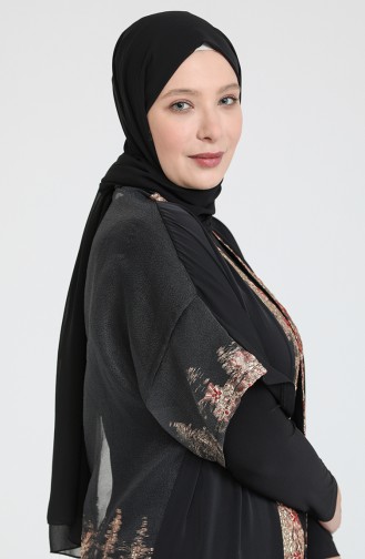 Büyük Beden Elbise Abaya İkili Takım 8103-04 Siyah Bordo