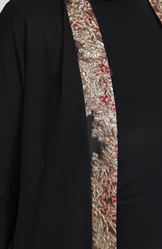 بدلة ثنائية فستان عباية مقاس كبير 8103-04 أسود أحمر غامق 8103-04