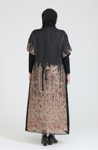 Große Größe Kleid-Abaya Zweiteiler 8103-04 Schwarz-Weinrot 8103-04