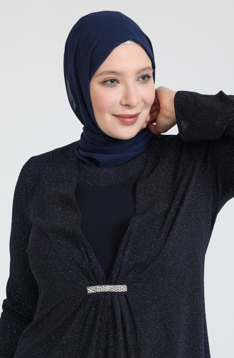 Navy Blue İslamitische Avondjurk 80067-01