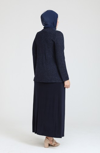 Navy Blue Hijab Evening Dress 80067-01
