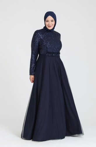 Navy Blue Hijab Evening Dress 80114-02