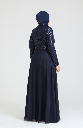 Navy Blue Hijab Evening Dress 80114-02