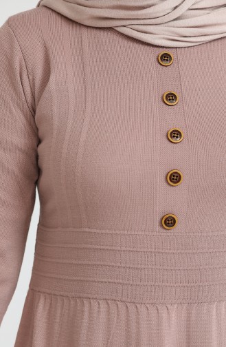 Triko Düğmeli Elbise 3327-11 Koyu Pudra