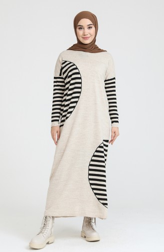 Beige Hijab Dress 3358-03