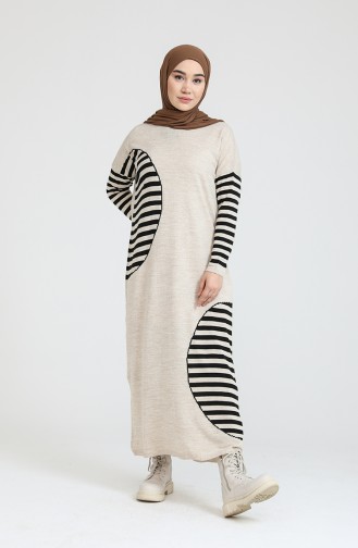 Beige Hijab Dress 3358-03