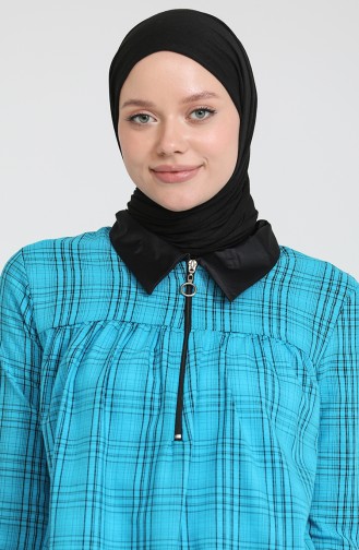 Desenli Fermuarlı Cepli Tunik 801015 Mavi
