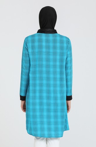 Desenli Fermuarlı Cepli Tunik 801015 Mavi