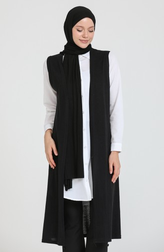 Plain Long Loose Seasonal Black Vest 8735-01 Black 8735-01