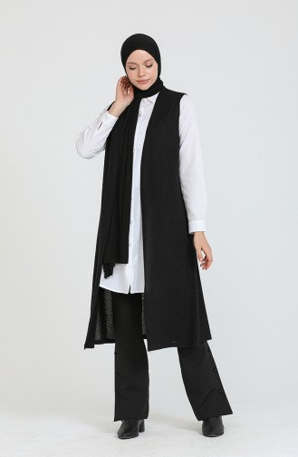 Plain Long Loose Seasonal Black Vest 8735-01 Black 8735-01