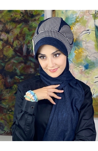 Navy Blue Ready to Wear Turban 244EYL22ŞPK-01