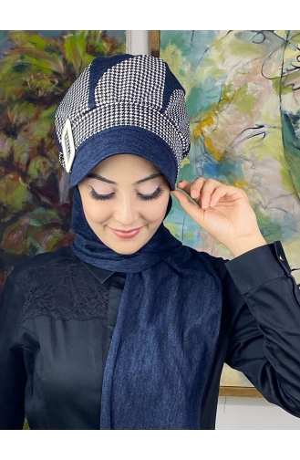 Navy Blue Ready to Wear Turban 244EYL22ŞPK-01